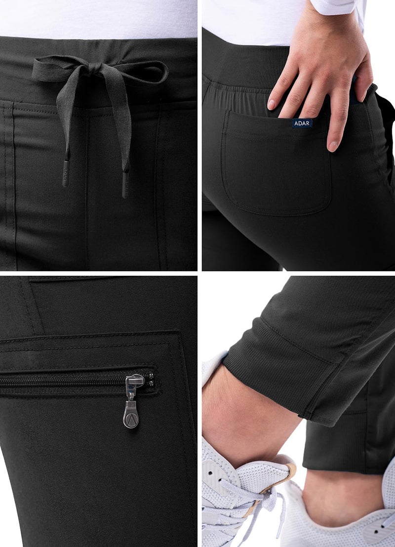 Adar Uniforms, Pro Scrubs for Women - Ultimate Yoga Jogger Scrub Pants - P7104 - Black - XXS - Image 4